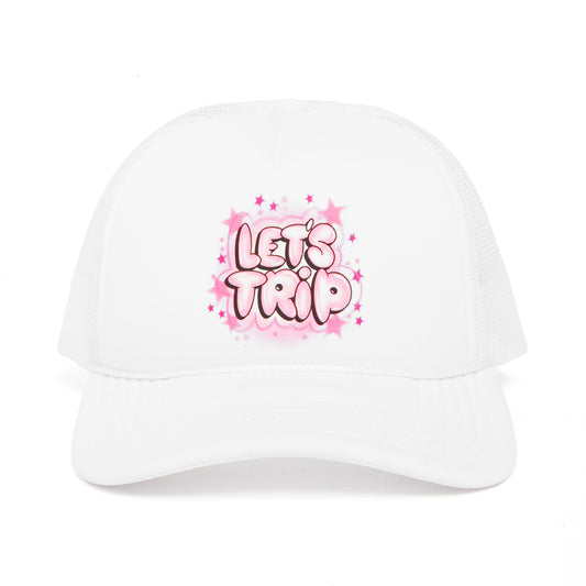 Let's Trip Airbrush Trucker Hat WHITE